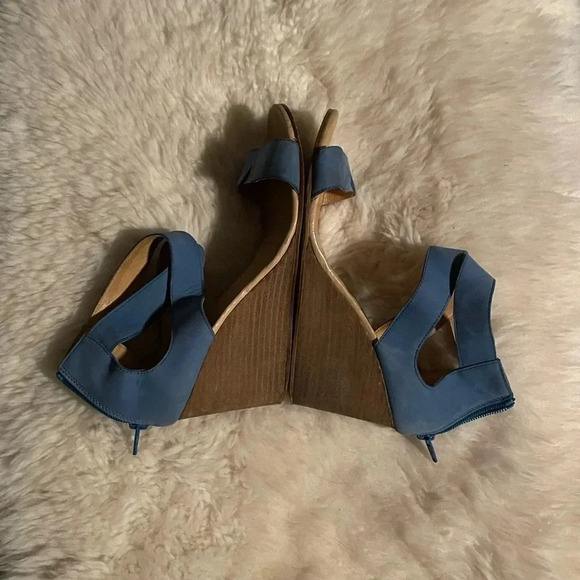 MM6 Maison Martin Margiela Light Blue Leather Wedge Sandals Size 38 Woman’s 8. - Picture 10 of 16